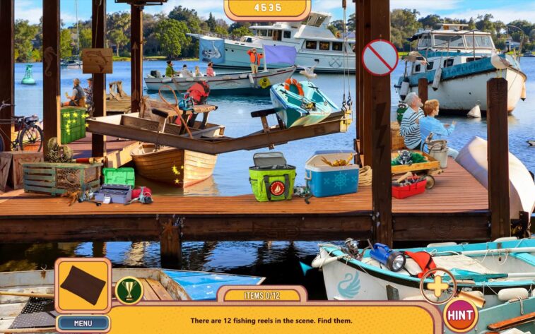 a scene of a dock with boats