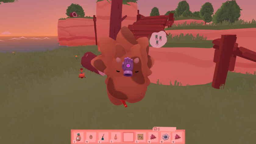 A brown manatee-like creature holding a wooden ship's steering wheel. A thought balloon above its head contains 3 turnips. Published on: LadiesGamers