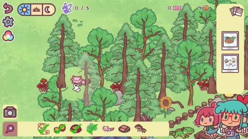A forest based level, with lots of trees, the circle around the pointer shows that an axolotl is hiding behind one of the trees. Published on: LadiesGamers