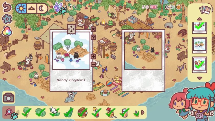 A beach scene with a photo called sandy kingdoms, which shows two sandcastles, buckets and spades, and two mice. Next to it is my attempt at re-creating the scene. Published on: LadiesGamers
