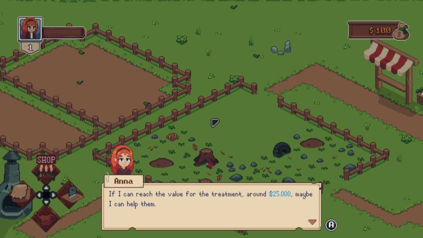 Background of fields, with Anna saying “If I can reach the value of the treatment, around $25,000, maybe I can help them.” Published on: LadiesGamers