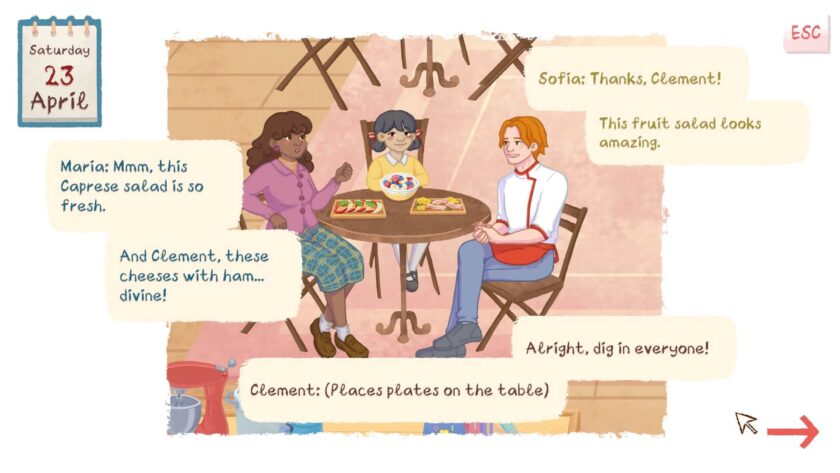 Clement, Maria and Sofia eating salads on a table on a pink background