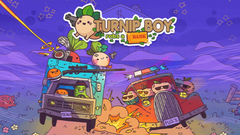 Turnip Boy Robs a Bank logo and key art.