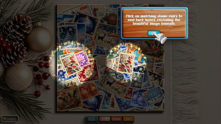 A matching puzzle where you need to find matching stamps.
