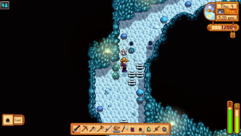 My character in the mine, there are three monsters trying to attack, but there are several ladders available to descend. Published on: LadiesGamers