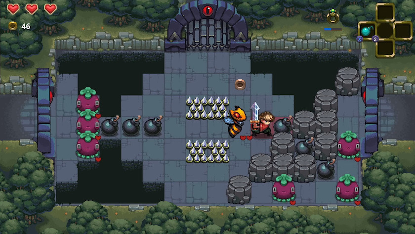 Zeyn faces a bee and multiple rock blocks.