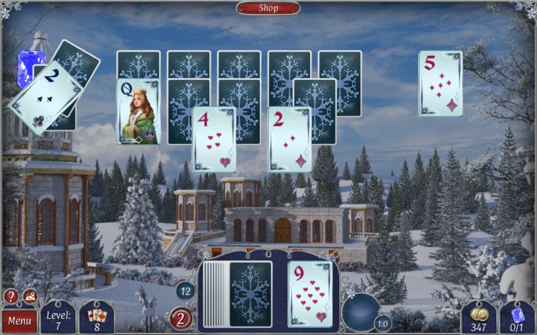 Jewel Match Solitaire a solitaire game in progress on a snowy background