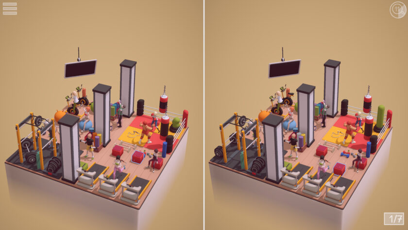 An image from ToriDori 2 showing one of the diorama scenes. The scene is split in two.