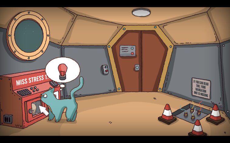 a blue cat inside a rocket thinking of a red lightbulb. Published on: LadiesGamers