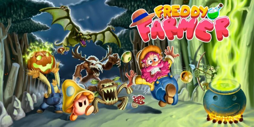 Title image for Freddy Famer with a cartoon farmer running away from various Halloween inspired creatures. Published on: LadiesGamers