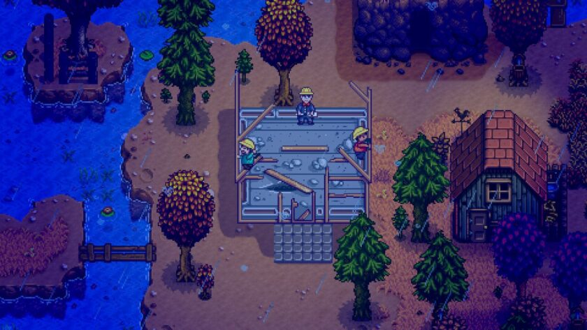 Morris and two workmen fixing the greenhouse. Published on LadiesGamers