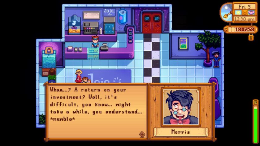 Inside the cinema, with Morris saying “Whaa..? A return on your investment? Well, it's difficult, you know... might take a while, you understand... *mumble*” Published on LadiesGamers
