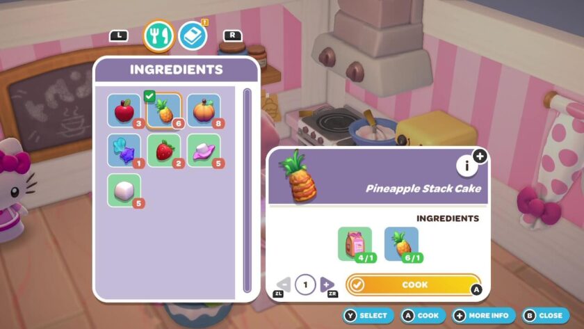 The oven cooking menu, with a list of ingredients on the left and those selected on the right. Published on: LadiesGamers