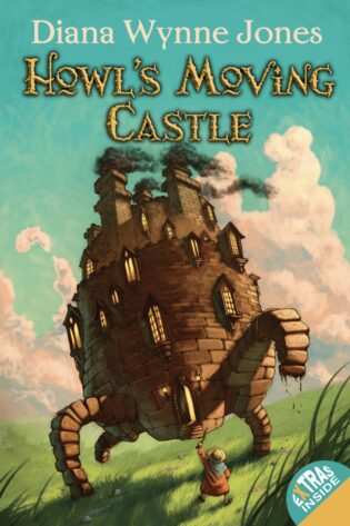 Howl's Moving Castle: The cover showcases an iconic, towering mechanical castle with mismatched turrets, glowing windows, and long legs, trudging through a lush green field. A small figure in a cloak and hat stands in the foreground, looking up at the towering structure, while smoke rises from the castle's chimneys against a backdrop of soft clouds and a bright blue sky. Published on: LadiesGamers.
