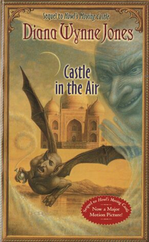 Castle in the Air: The cover displays a fantastical flying creature with bat-like wings and a mischievous expression, holding a glowing bottle. In the background, a grand golden palace resembling the Taj Mahal is illuminated by a crescent moon. A translucent, imposing face of an older man looms in the sky, adding mystery. The warm, earthy tones create an exotic and magical atmosphere. Published on: LadiesGamers.