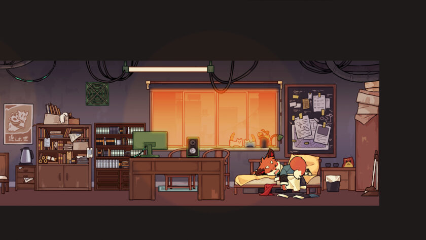 Fox priest Taiqing's home is messy, with the priest sleeping in a corner pile.