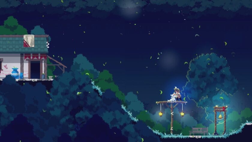 Momodora: Moonlit Farewell petting a cat
