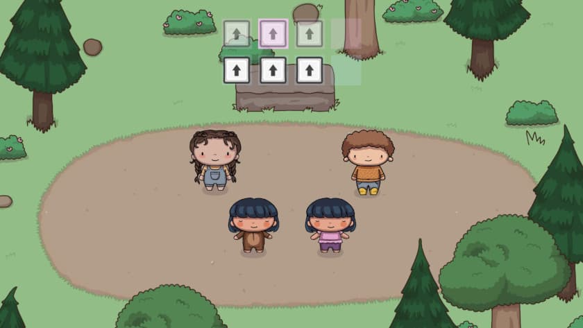 Four kids stand in a forest, dancing in Berry Berry Festival.