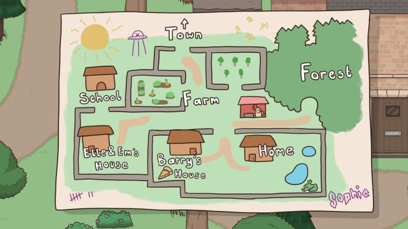 A map shows all the houses and buildings in Berry Berry Festival.