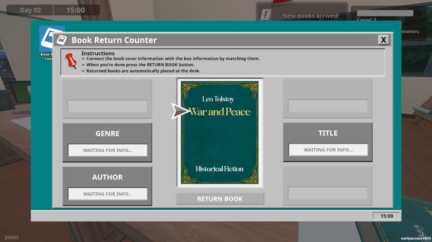 Returning a book in LIBRITOPIA: Librarian Simulator.