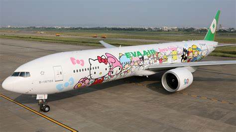 The plane is decorated inside and out with Hello Kitty characters.