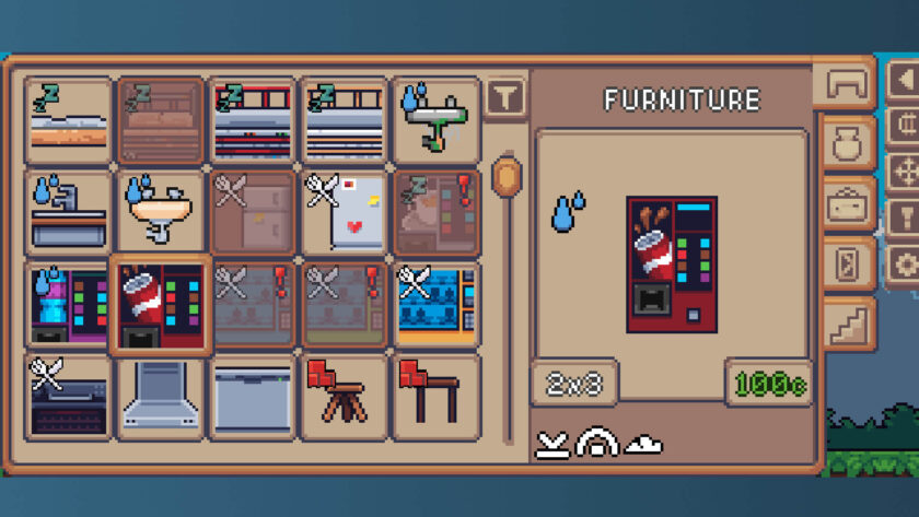 different items for sale such as counters, stools and chairs