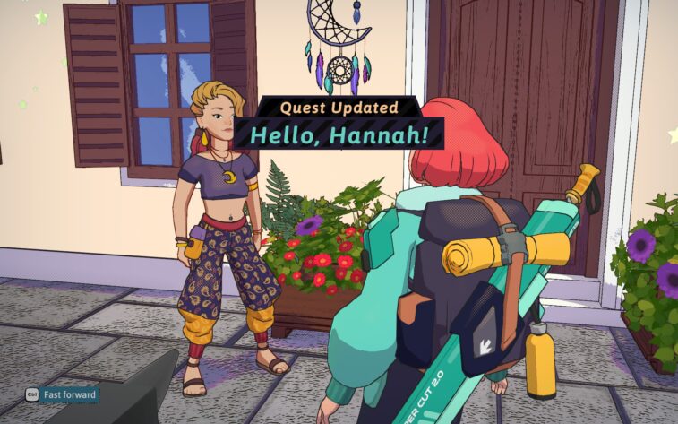 A blond and a red headed woman meeting, hello hannah