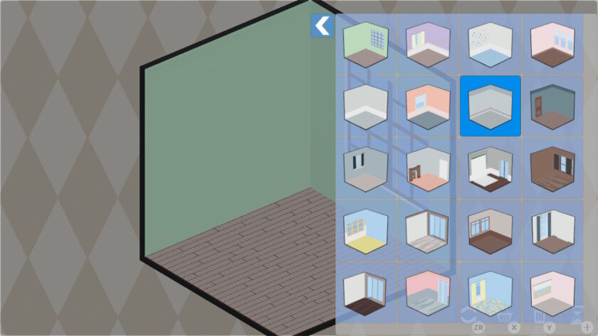 An image from Home Deco Builder showing an example of a single room, with room presets on the right side.