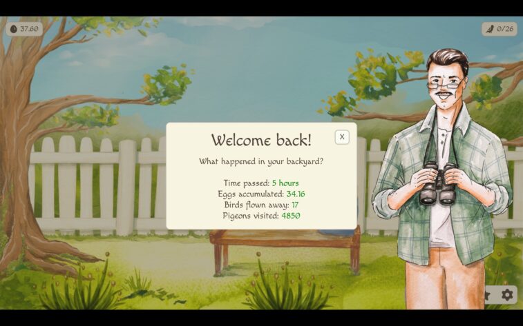an info card showing how much time has passed since the last game session and how many eggs were earned offline