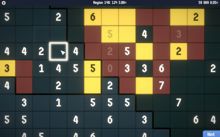 A grid with yellow, brown and black squares with white numbers