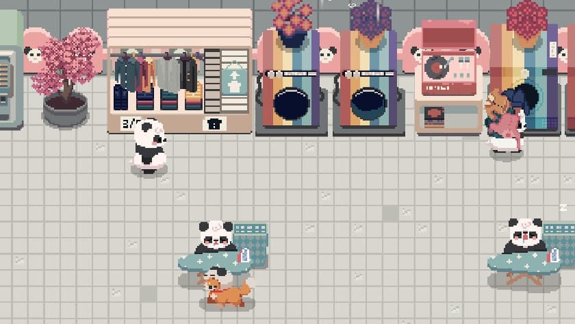 Rainbow washers and dryers in Bao Bao's Cozy Laundromat.