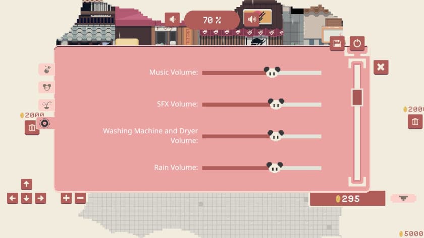 The volume menu in Bao Bao's Cozy Laundromat has lots of options.