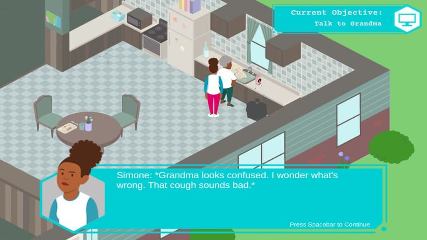 A young woman is talking to her grandmother about her health in Caduceus Quest.