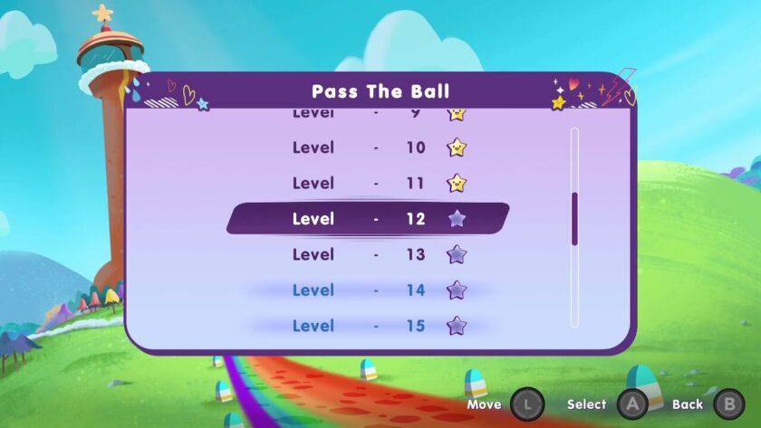The Free Mode level selection for the Pass The Ball mini-game. Published on LadiesGamers