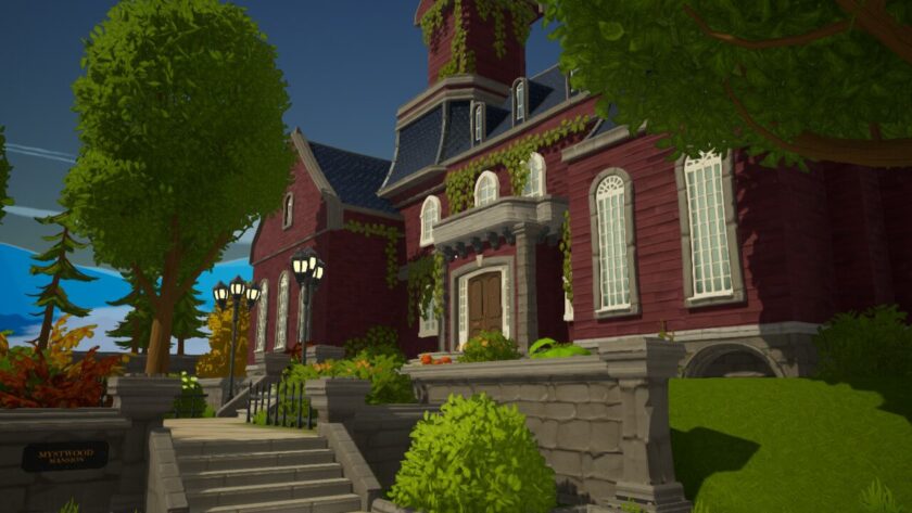Red brick mansion covered with ivy, with steps leading to a large double front door. Published on LadiesGamers