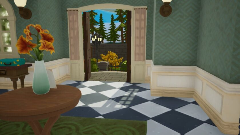 The entrance hall, with open doors leading outside. Published on LadiesGamers