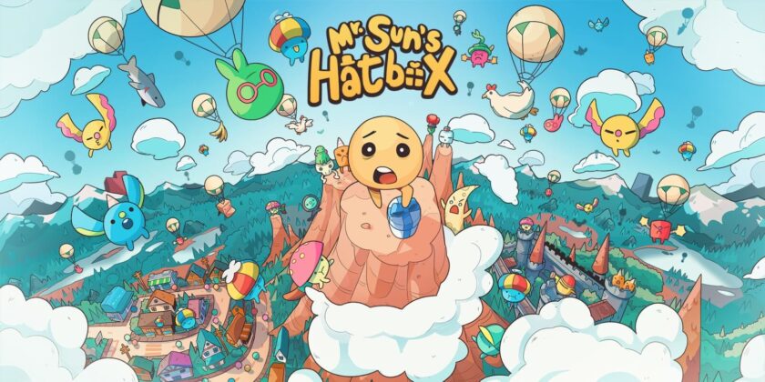 Promotional image for Mr. Sun's Hatbox, with a cartoony sun onto of a hill, clutching a blue hatbox. Published on LadiesGamers.