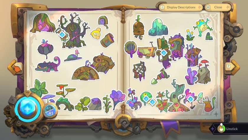 A book page filled with stickers in Pilo and the Holobook.