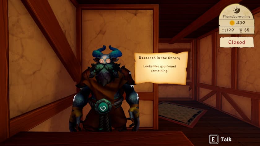 A shop owner stands behind the counter in one of shops in Potion Shop Simulator.