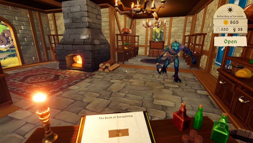A customer that is a werewolf searches the wares in Potion Shop Simulator.