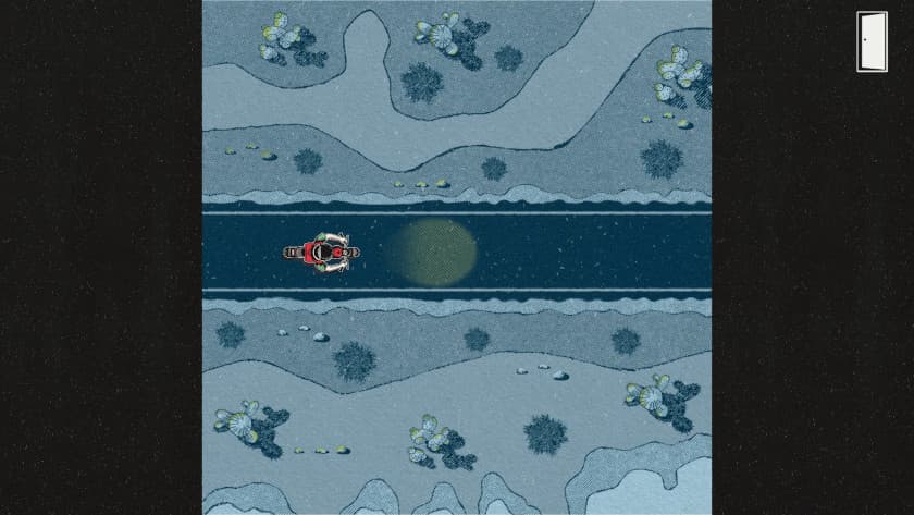 The overhead view of a girl riding a motorbike down a road in YOUR HOUSE.