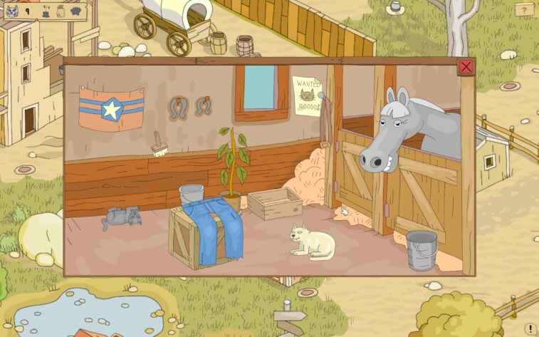 a mini scene with cats and a horse
