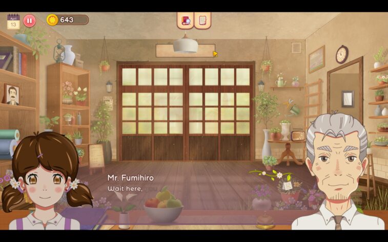 Interior of the flower shop with Hanako and her grandpa