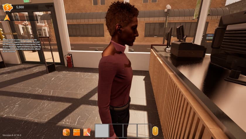 A customer waits at the register to buy an item in MyPawnShop.