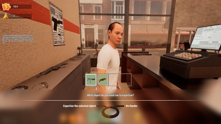 A shop owner helps value an item in MyPawnShop.