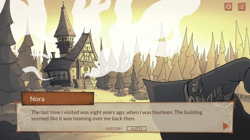 A witch stands in front of a cottage, think about the last time she visited her grandmother in Nora: In Search of Hidden Ingredients.