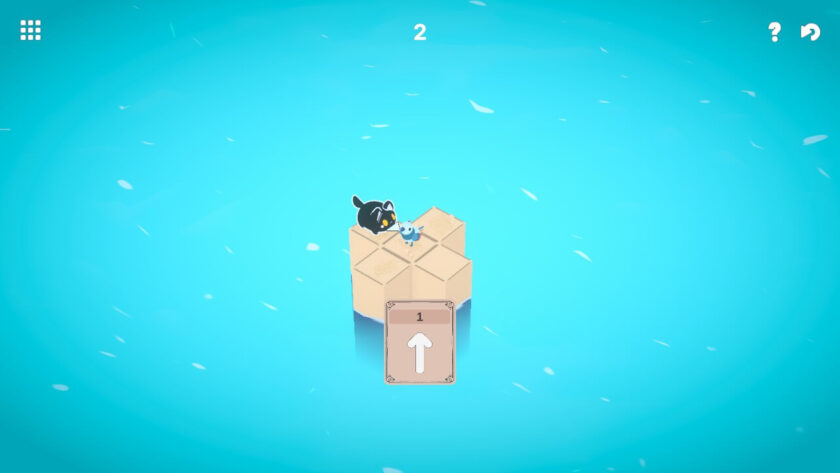 a blue field with grey squares in a cross shape, a bird and a cat. Published on LadiesGamers