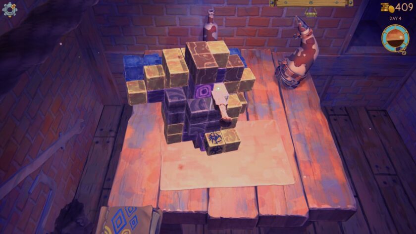 a brown background with a pile of blocks to clear