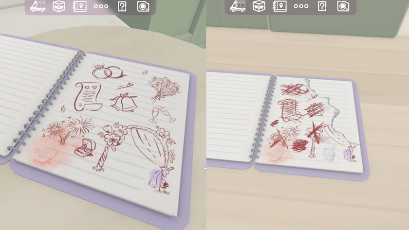 The same notebook has wedding doodles drawn in it and those doodle crossed out in two different times in Camper Van: Make It Home. Published on LadiesGamers