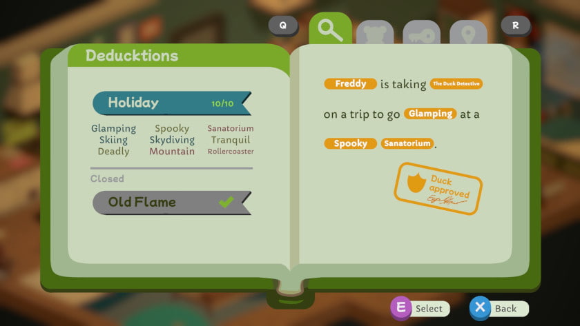 A deducktion in Duck Detective: the Ghost of Glamping.